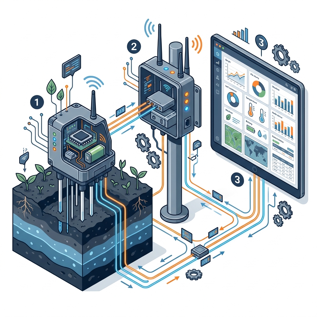 Smart agriculture IoT product development case study showing sensor device, connectivity, dashboard, and prototype development.